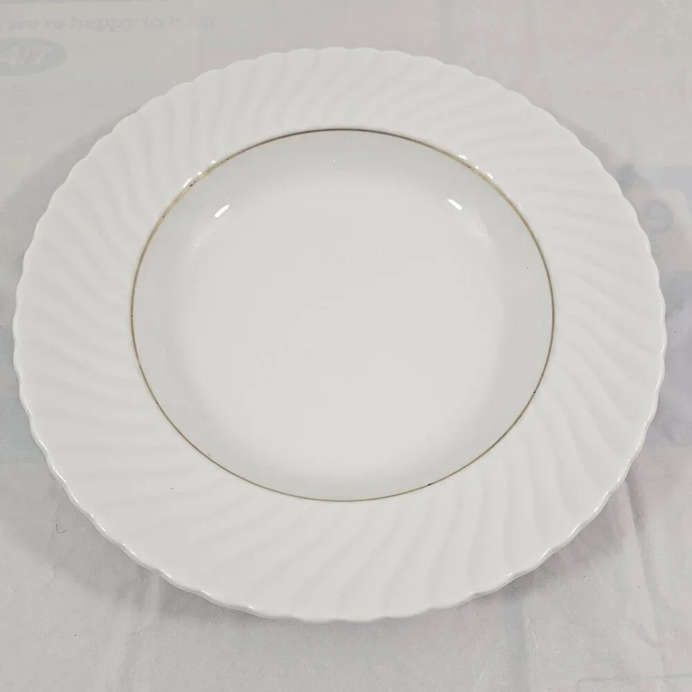Schonwald Germany White Swirl Rimmed 9” Porcelain Salad Soup Bowls – Set of 4